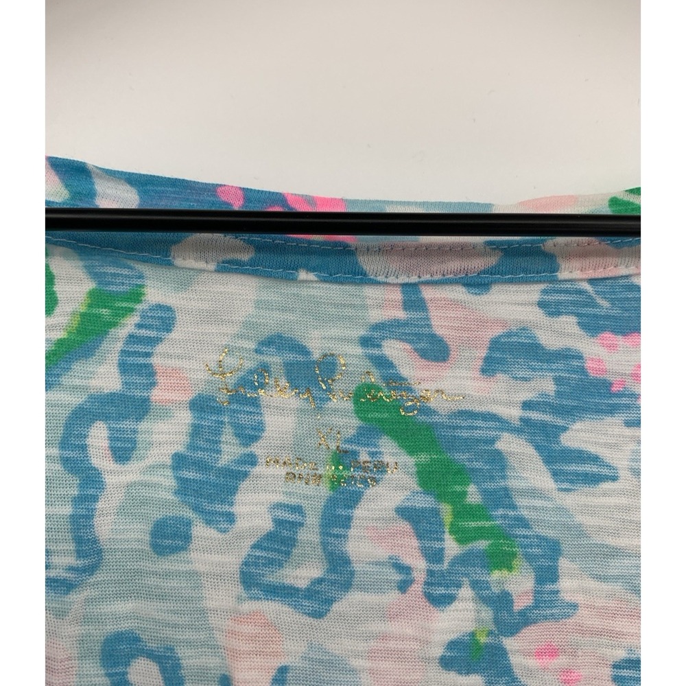 Lilly Pulitzer Shirt Women XL Blue Short Sleeve 100% Cotton Colorful Preppy - Picture 3 of 7